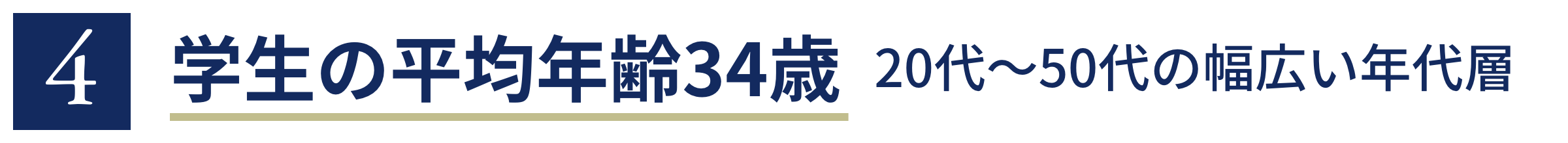 4 学生の平均年齢34歳　20代～50代の幅広い年代層
